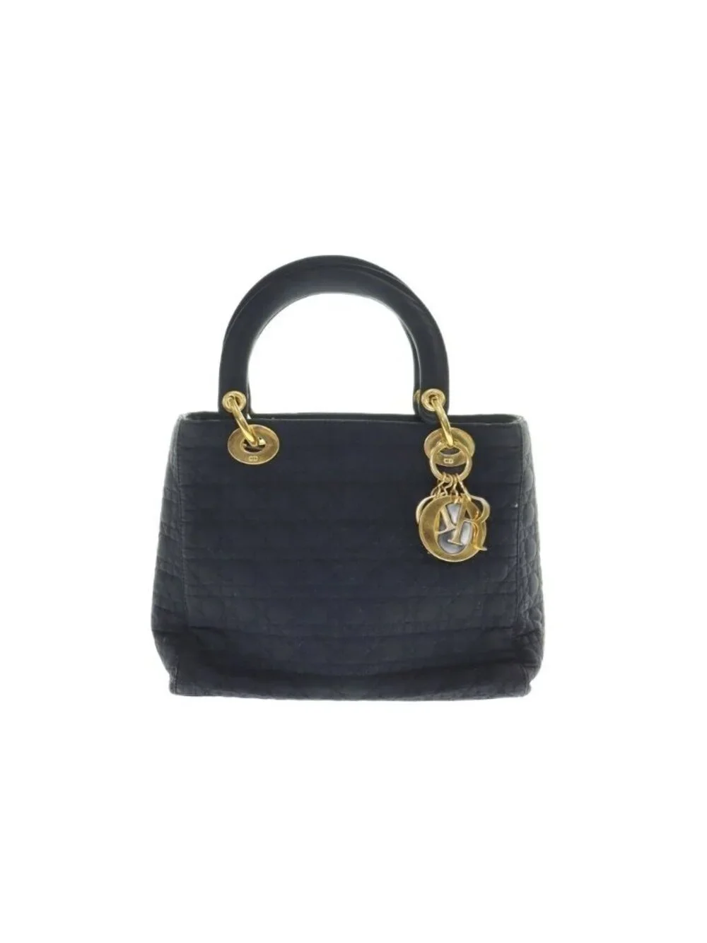 Dior Lady Cannage Hand Bag Quilted Metal Charm Black
